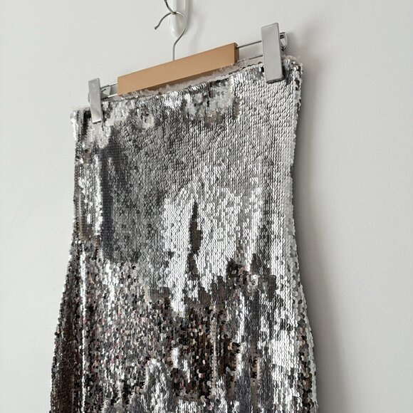 Zara Sequin Festive Strapless Midi Dress Organza Silver Metallic Size Small - Picture 10 of 13